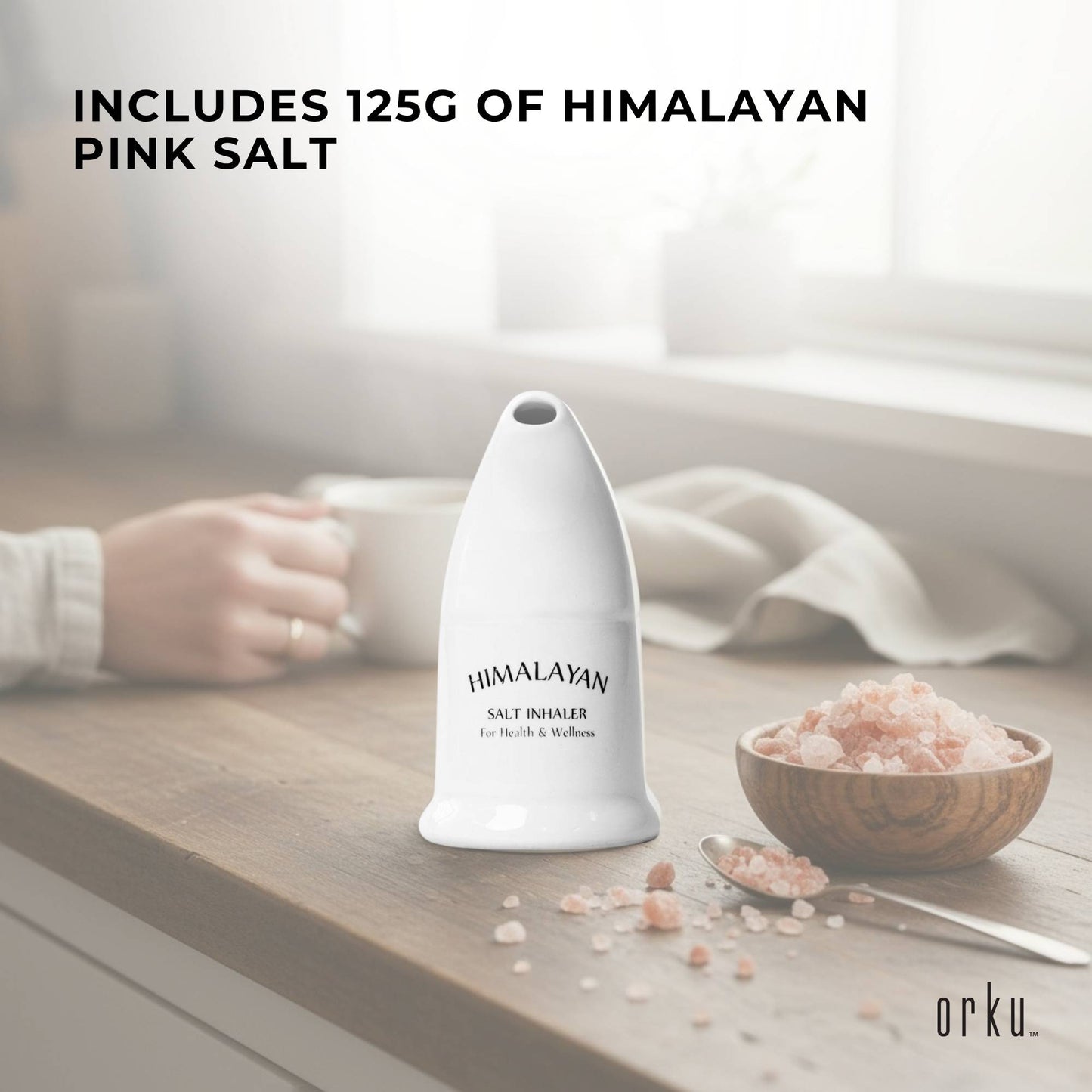 Orku Himalayan Pink Salt Inhaler Pipe Ceramic and 125g Coarse Crystal Rock Salt