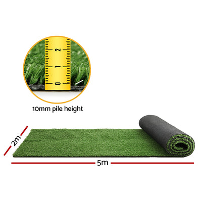 Prime Turf Artificial Grass 2mx5m 10mm Synthetic Fake Lawn Turf Plant Plastic Olive