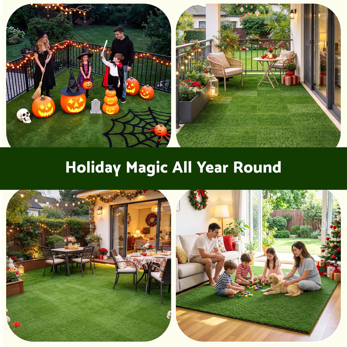 Prime Turf Artificial Grass Turf Tiles Interlocking Fake Grass Mat for Balcony Pet 9 Pack