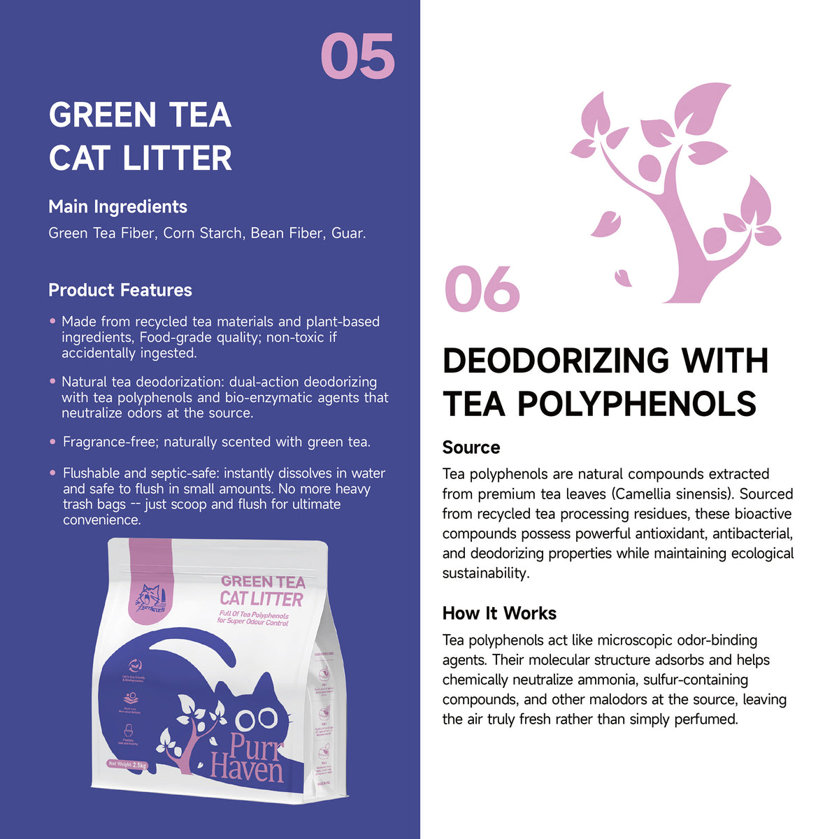PurrHaven Green Tea Clumping Cat & Kitty Litter, 30kg (12 Pack),Dust Free,Natural Flusable,Easy to Clean,Odour Neutraliser,Rapid Liquid Absorption,Non-Toxic Formula