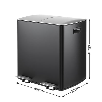 Cefito Pedal Bins Rubbish Bin Dual Compartment Waste Recycle Dustbins 40L Black