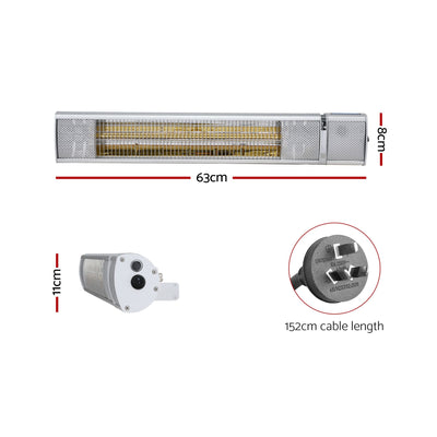 Devanti 2PCS Electric Strip Heater Radiant Infrared Heaters Remote Control 2000W