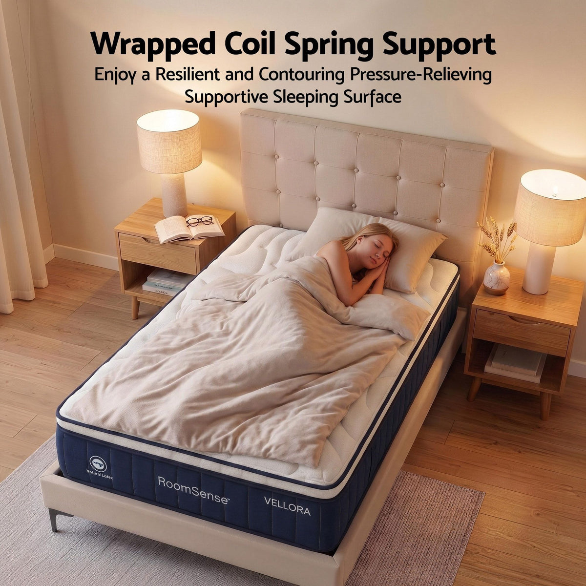 RoomSense Queen Mattress , 30cm Medium Firm Hybrid Mattress with Latex Lumbar Support for Back Pain Relief , Pocket Spring Mattress Queen Size in a Box