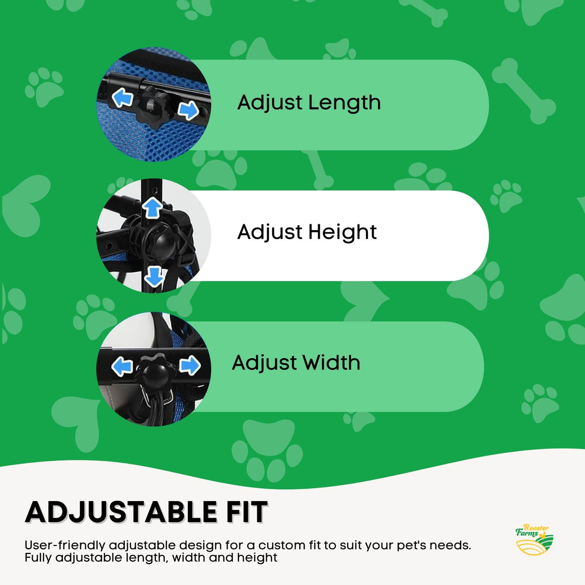 Rooster Farms Little Dog Wheelchair Medium Harness Adjustable Back Leg Aid