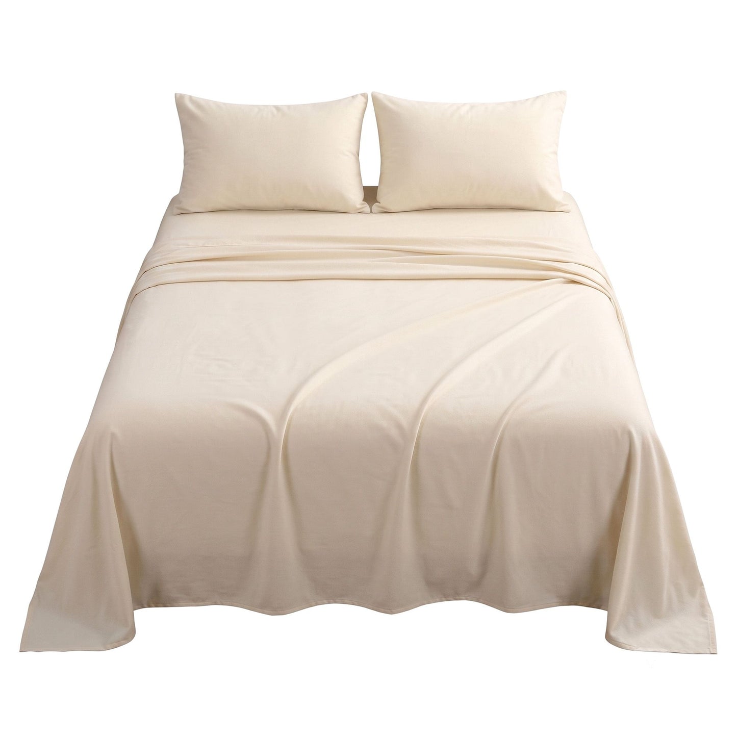 Giselle Queen Sheet Set 150 GSM Anti-pilling Micro Flannel, Fast Drying Lightweight 4 Piece, 40CM Deep Pocket Fits Thick Mattress, Cream White