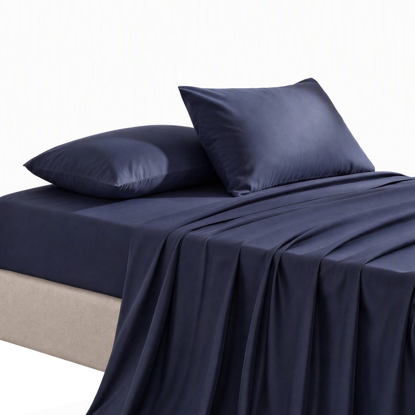 Giselle Single 500TC Cotton 4Pcs Sheet Set with 40cm Extra Deep Pocket for Thick Mattresses Sateen Weave for Sweaty Nights Navy Blue