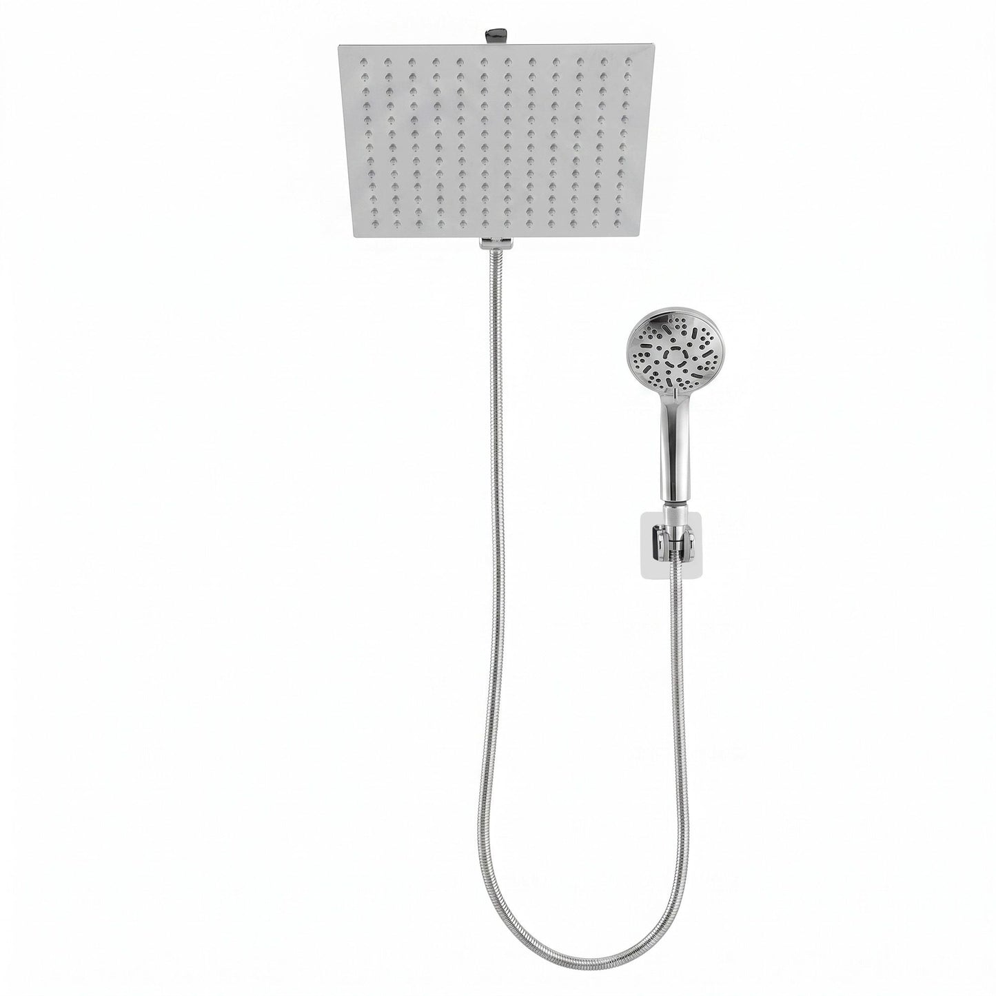 Cefito High-Pressure Rain Shower Head with Handheld, Gear-Lock Anti-Sag Arm for Family Spa, 12" Stainless Steel Rainfall & 9-Setting Wand Combo, 3-Way Diverter, Drill-Free Adhesive Bracket