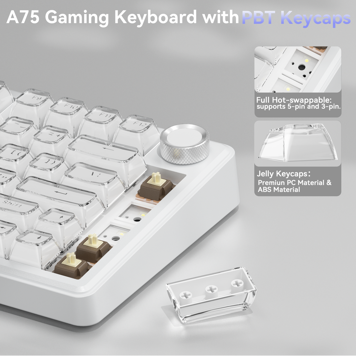 SOLAKAKA A75 75% Gasket Mechanical Keyboard Tri-Mode Hot-Swap Knob