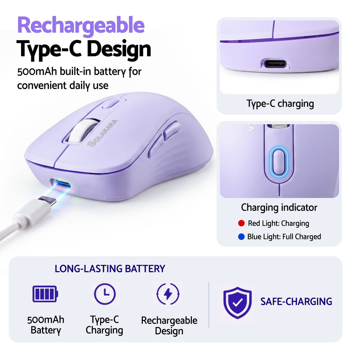 SOLAKAKA Silent Wireless Mouse Bluetooth 2.4GHz 4200 DPI 7 Buttons