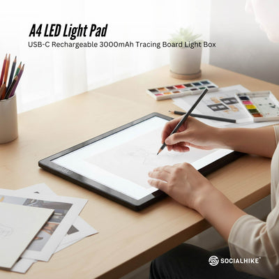 Social Hike A4 LED Light Pad Tracing Board Rechargeable USB-C 3000mAh Light Box