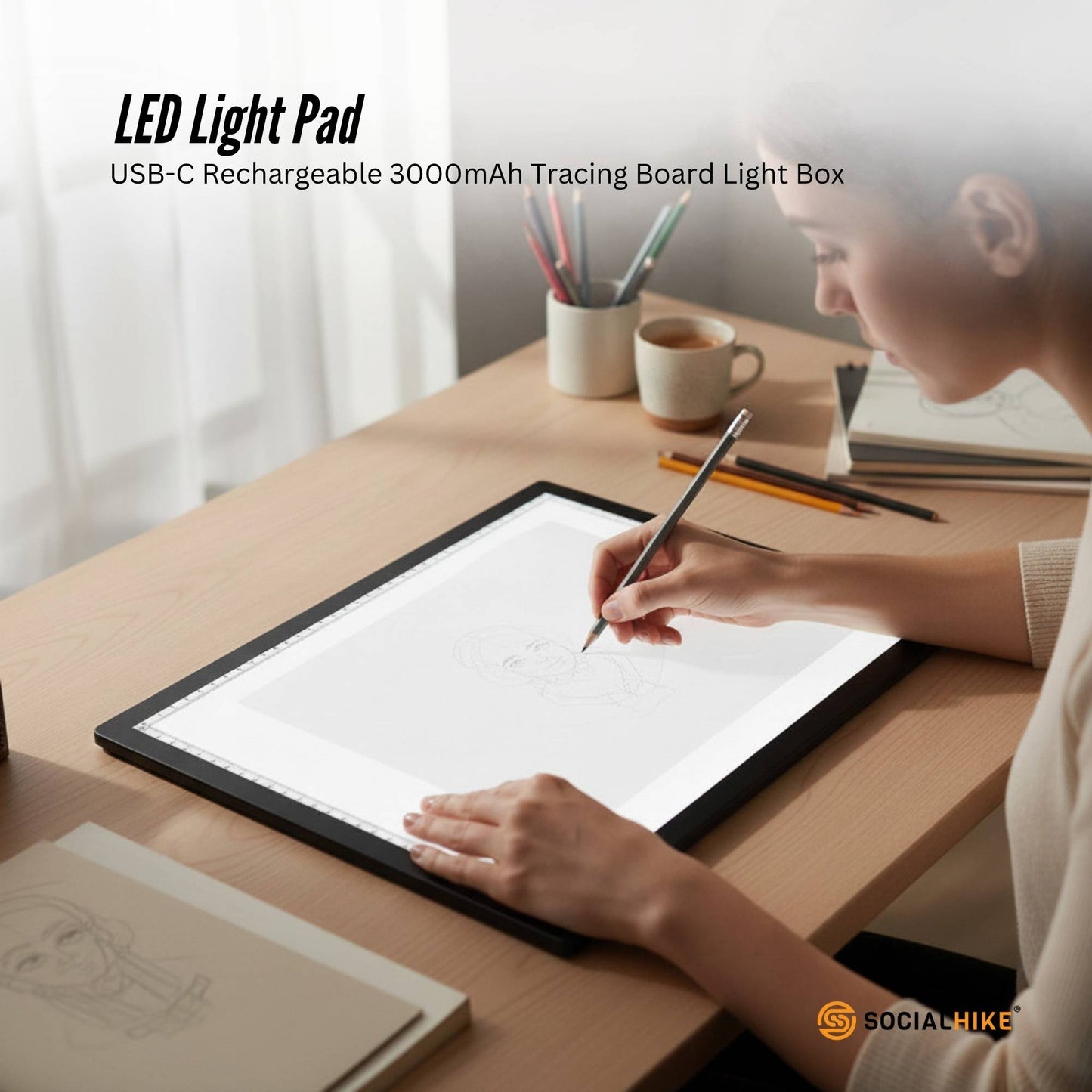 Social Hike LED Light Pad Tracing Board Rechargeable USB-C 3000mAh Light Box