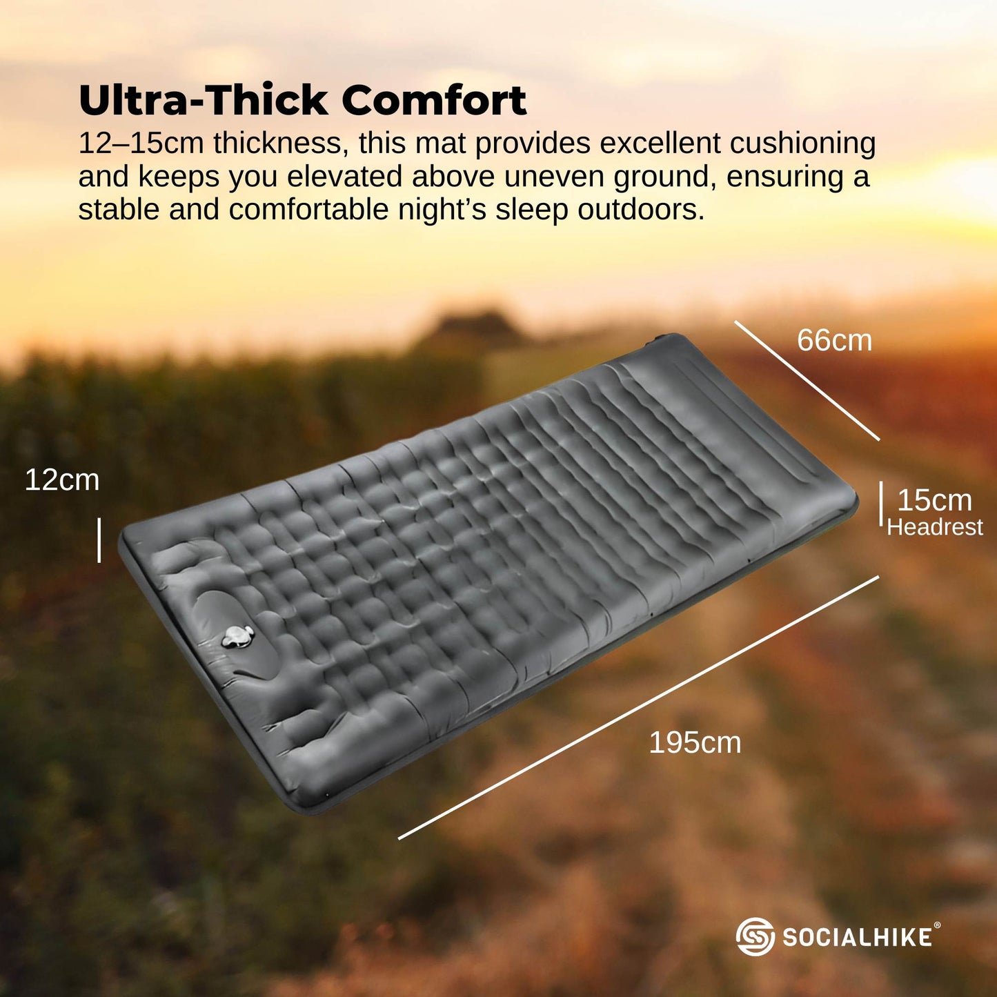 Social Hike Step-Inflating Camping Mattress Lightweight Waterproof Sleeping Grey