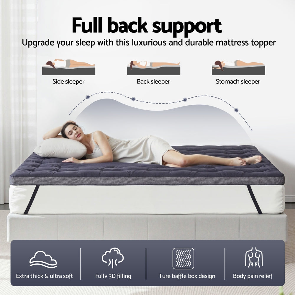 Giselle Bedding 5cm Pillowtop Topper Bamboo Polyester Blend Fibre Pad for Back Pain Relief Washable Overfilled Bed Protector 500GSM Queen