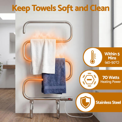 Devanti Electric Heated Towel Rail Rack 5 Bars Freestanding Clothes Dry Warmer