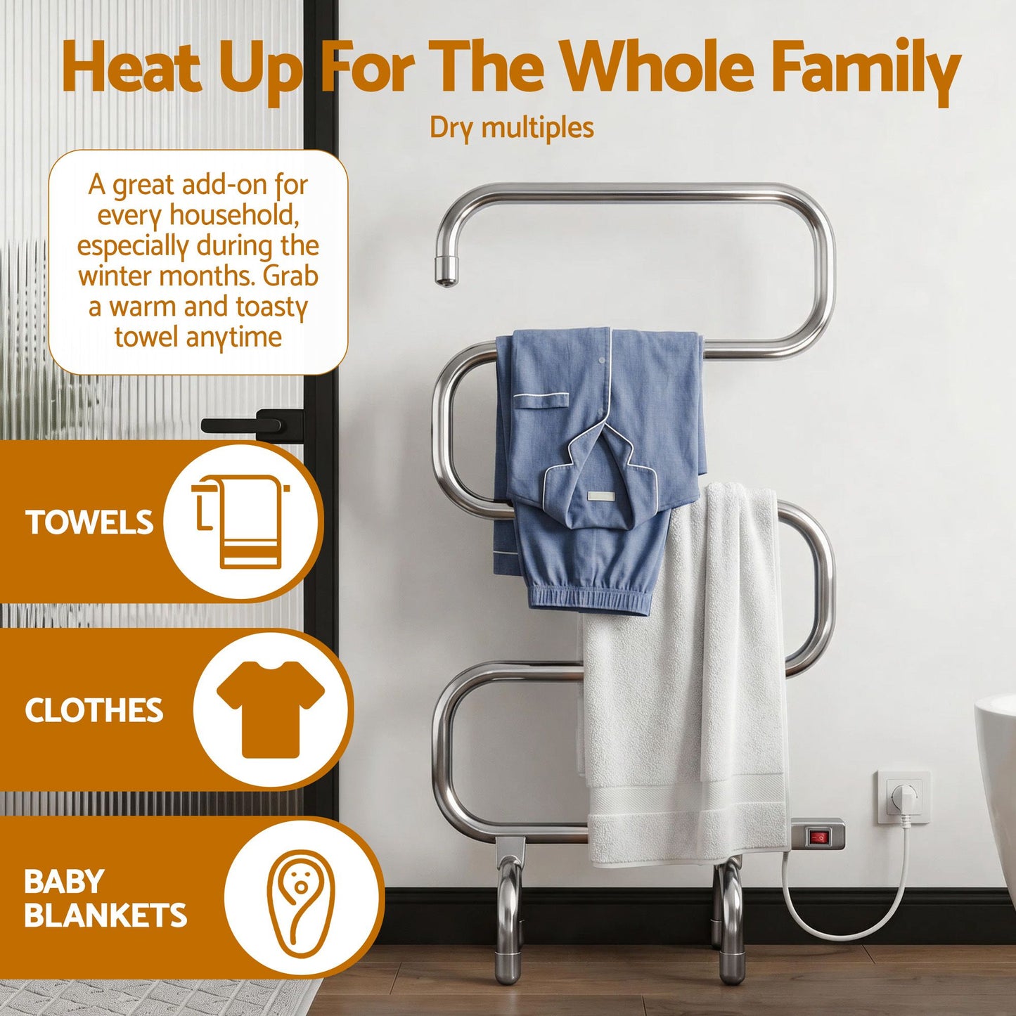 Devanti Electric Heated Towel Rail Rack 5 Bars Freestanding Clothes Dry Warmer