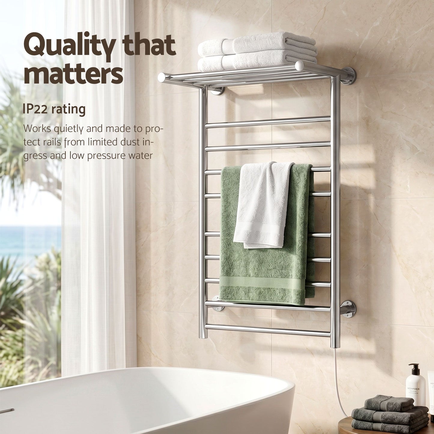 Devanti Electric Heated Towel Rail Rack 14 Bars Wall Mounted Clothes Dry Warmer