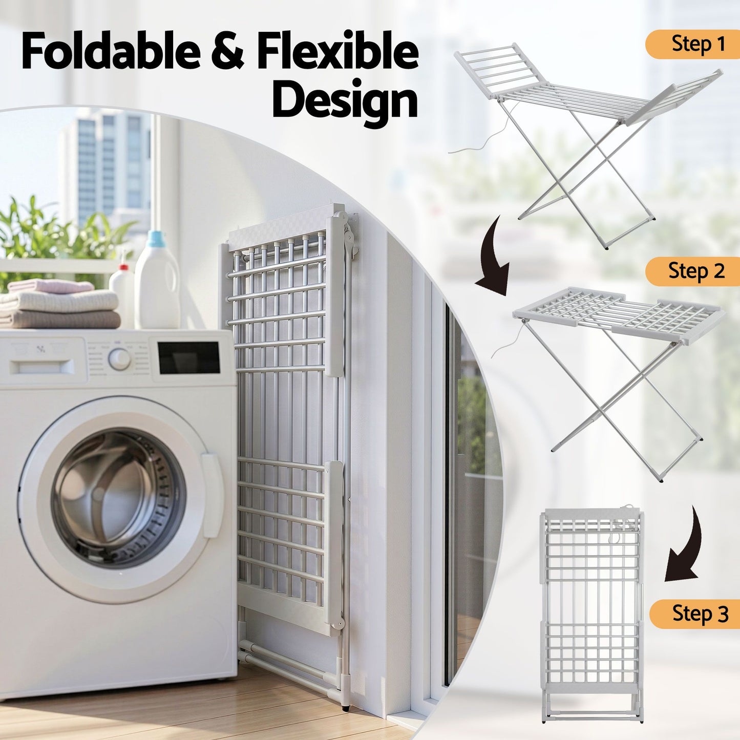 Devanti Electric Heated Towel Rail Rack 18 Bars Freestanding Clothes Dry Warmer