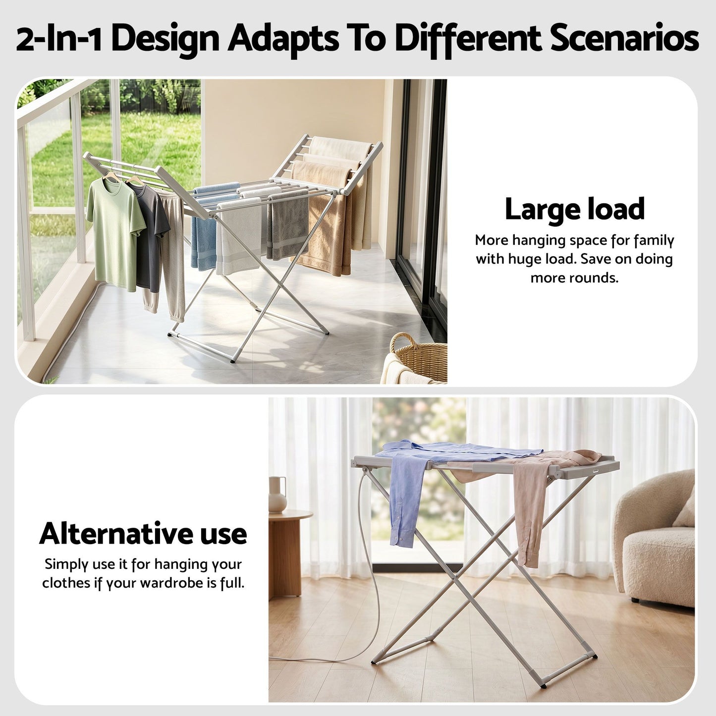 Devanti Electric Heated Towel Rail Rack 18 Bars Freestanding Clothes Dry Warmer