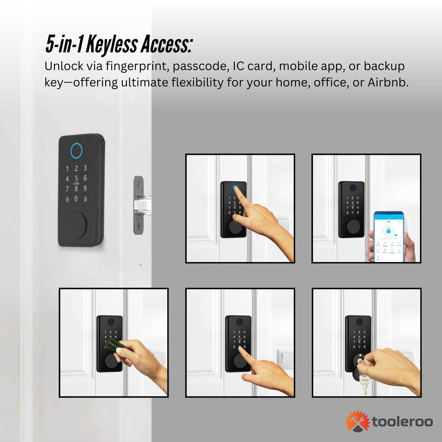 Tooleroo Digital Smart Door Lock Keypad - 5-in-1 Home Entry Security System