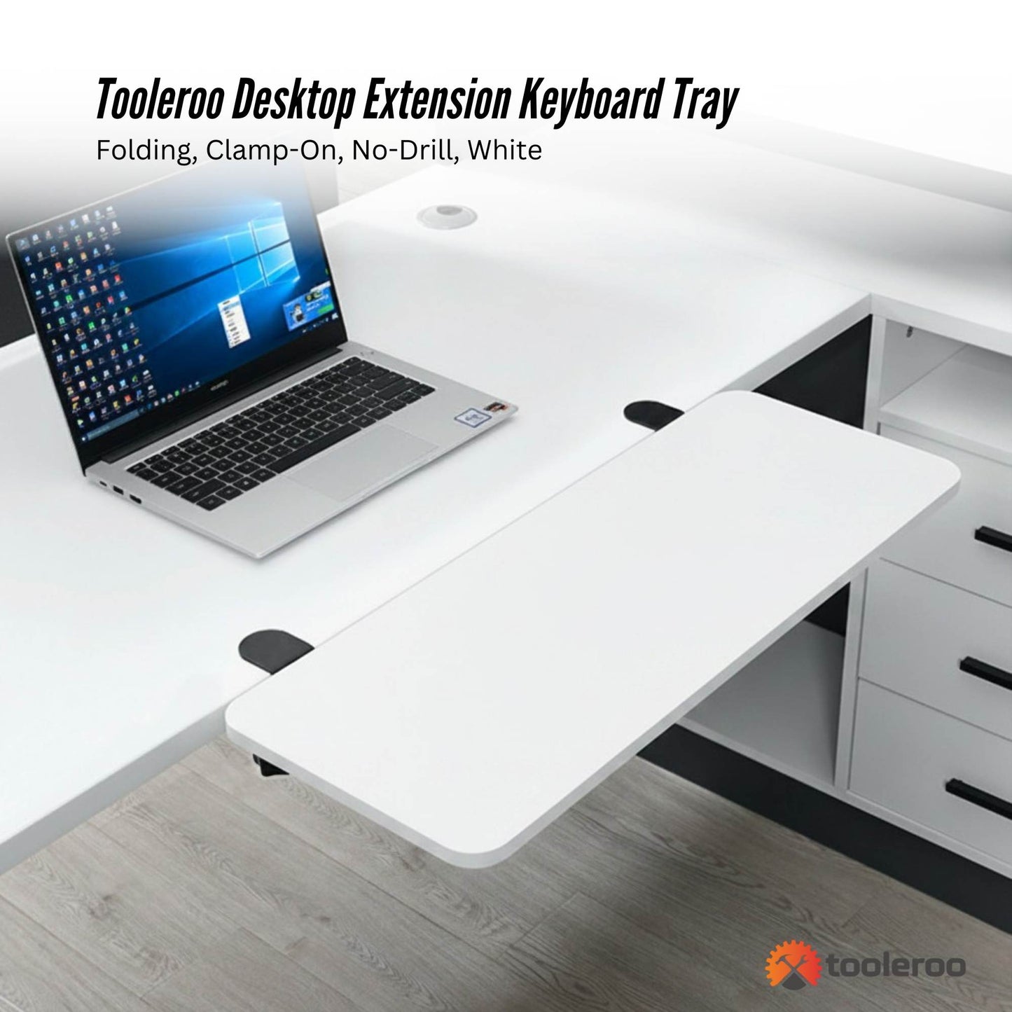 Tooleroo Folding Tray Desk Extender - Clamp-On Table Extension Shelf White