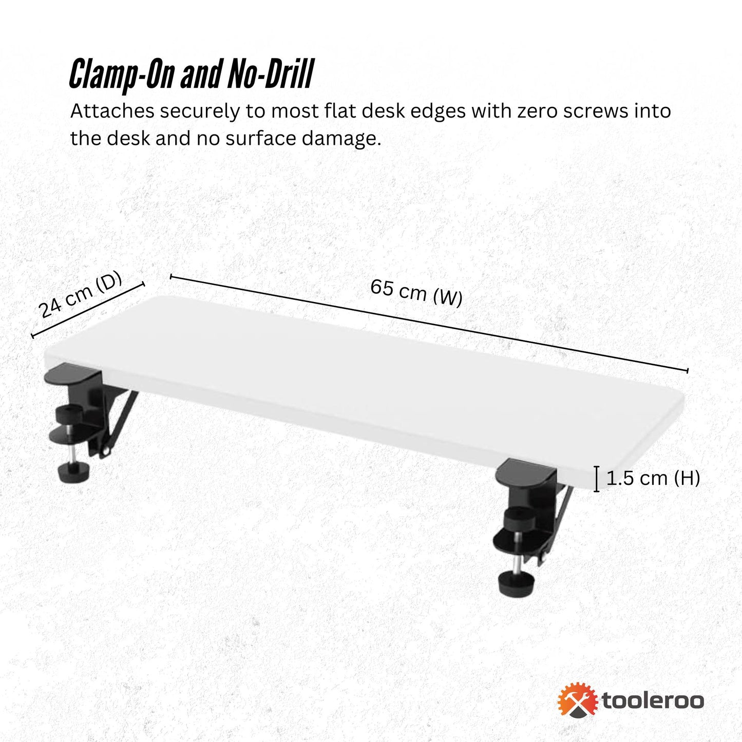 Tooleroo Folding Tray Desk Extender - Clamp-On Table Extension Shelf White