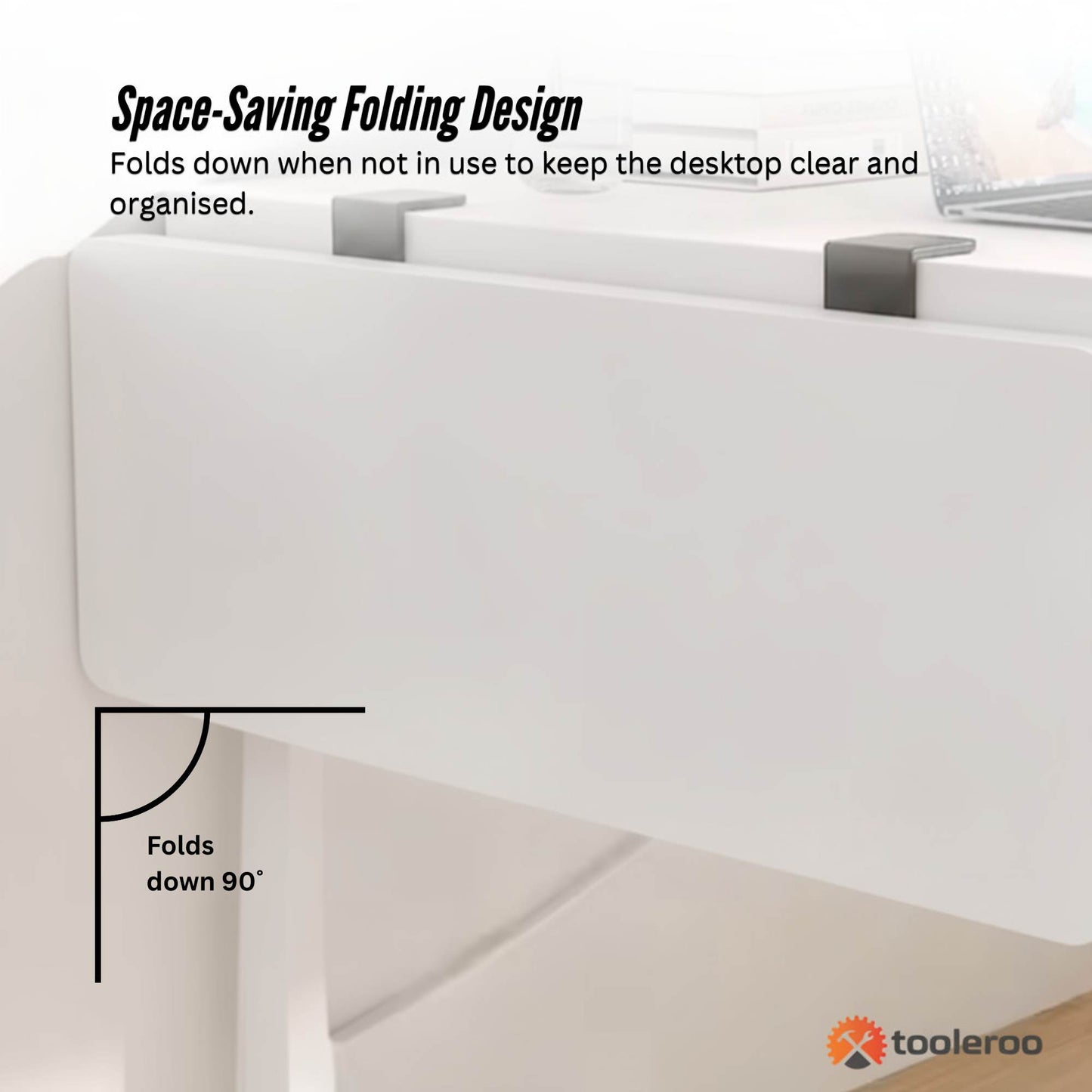Tooleroo Folding Tray Desk Extender - Clamp-On Table Extension Shelf White