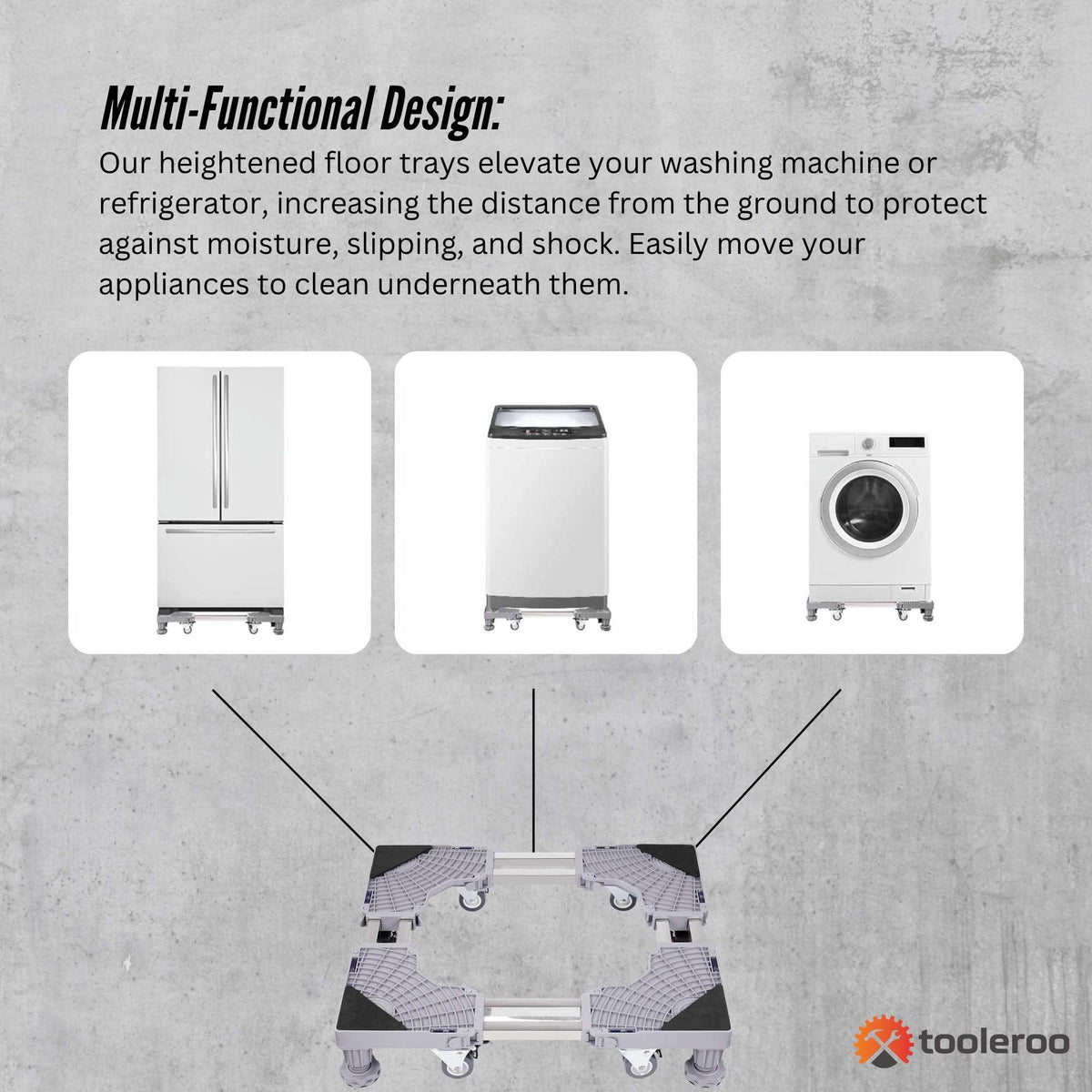 Tooleroo Washing Machine Stand - 300Kg Adjustable Wheeled Appliance Base