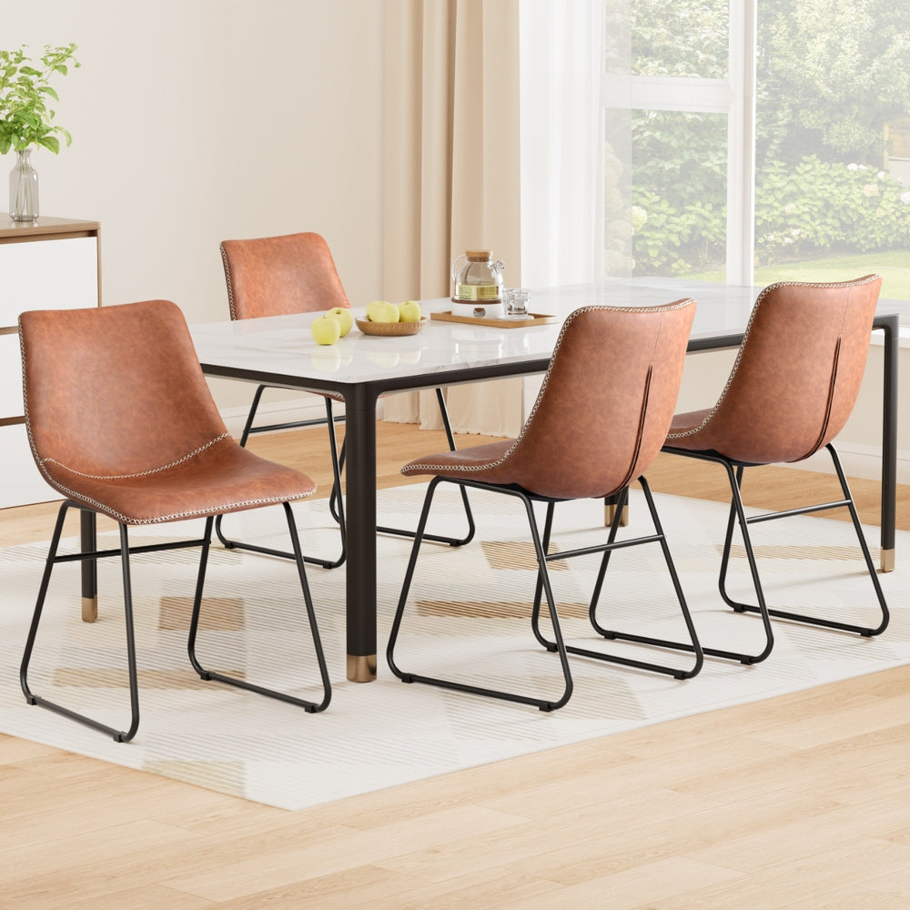 Artiss 4x Dining Chairs Retro PU Leather Kitchen Lounge Cafe Accent Chair Brown