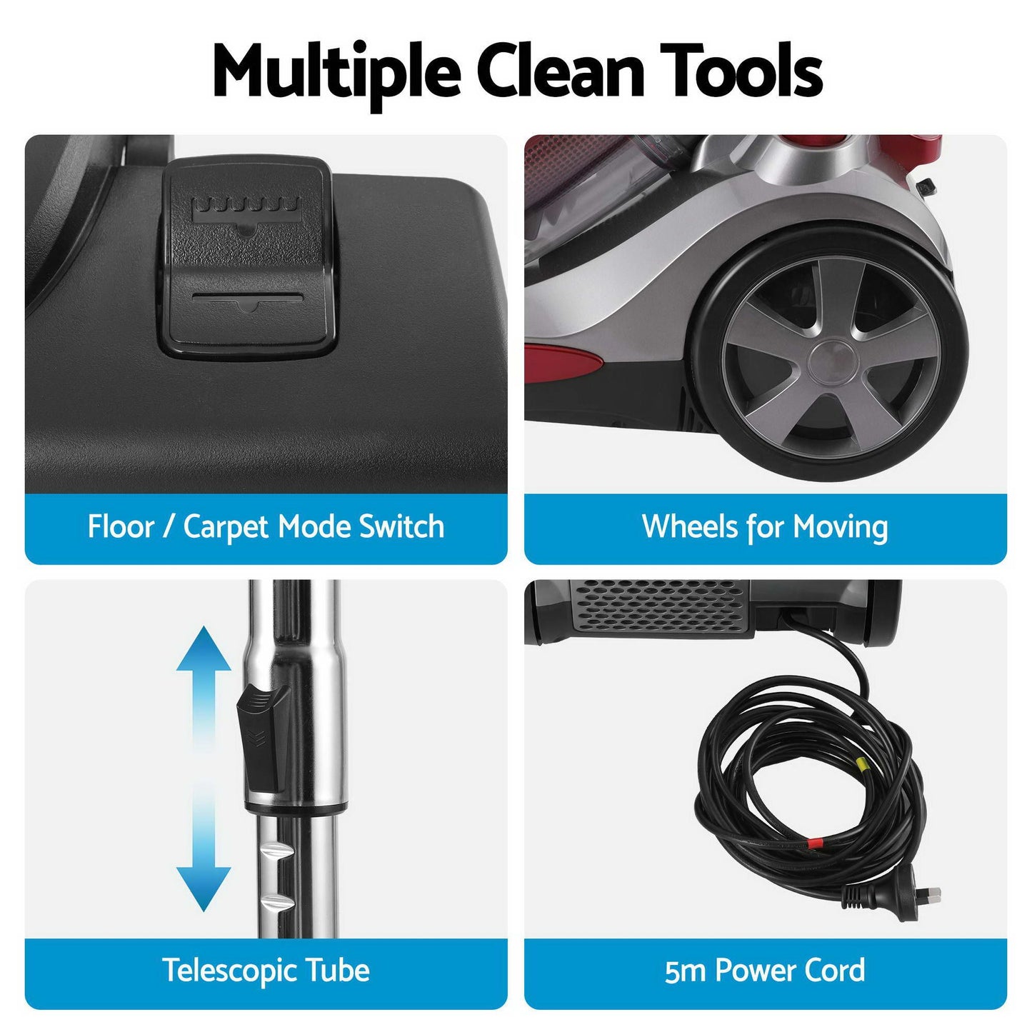 Devanti Vacuum Cleaner Bagless Canister 2000W 25kPa Powerful Suction 4L