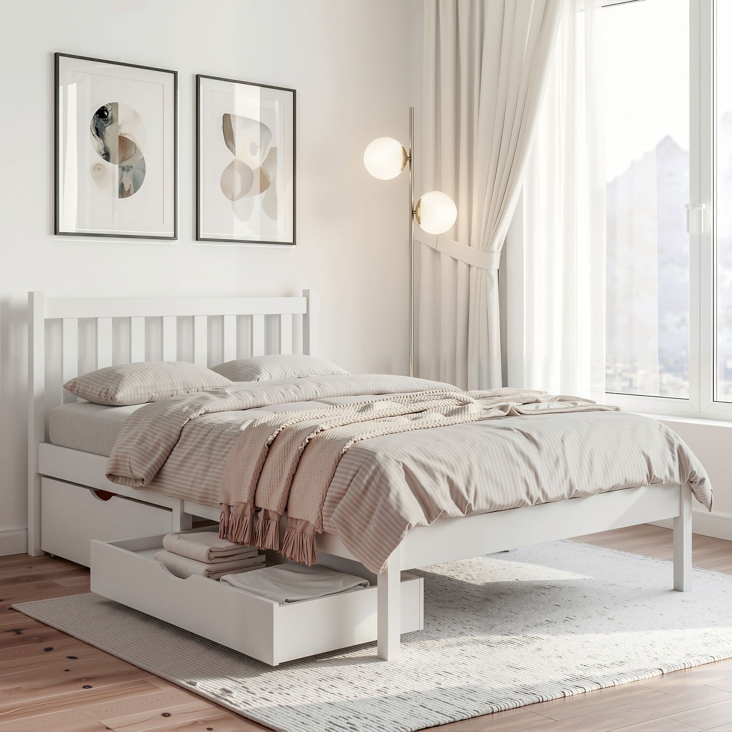 Artiss Bed Frame King Single Size Wooden Platform with 2 Storage Drawers White