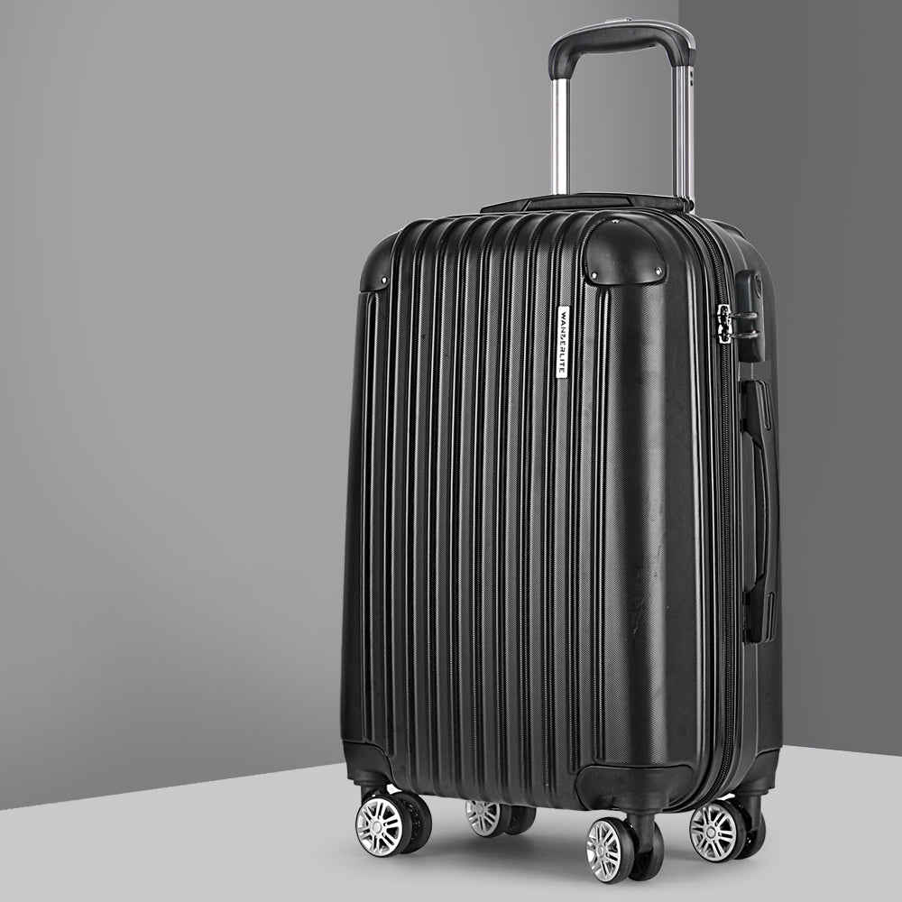 Wanderlite 20 Inch Luggage with Zipper Lock Carry On Hard Shell Travel Suitcase Luggage Case Black