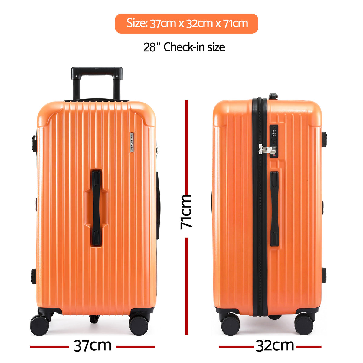 Wanderlite 28" Trunk Luggage Suitcase Travel 5 Wheels Type-C Port TSA Orange