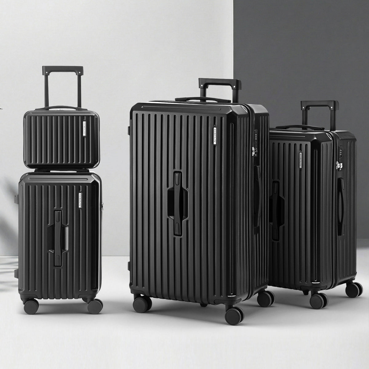 Wanderlite 4pcs Trunk Luggage Suitcase Set Travel Carry On TSA Lock Black