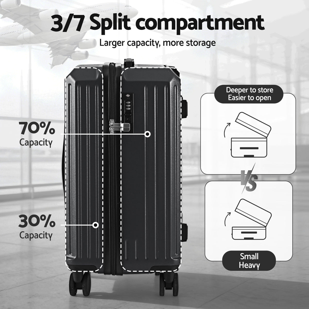 Wanderlite 4pcs Trunk Luggage Suitcase Set Travel Carry On TSA Lock Black