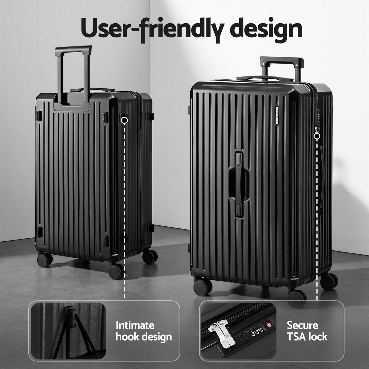 Wanderlite 4pcs Trunk Luggage Suitcase Set Travel Carry On TSA Lock Black