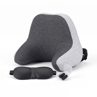 Wanderlite Travel Neck Pillow Portable for Airplane Memory Foam with Eyemask Earplugs Grey