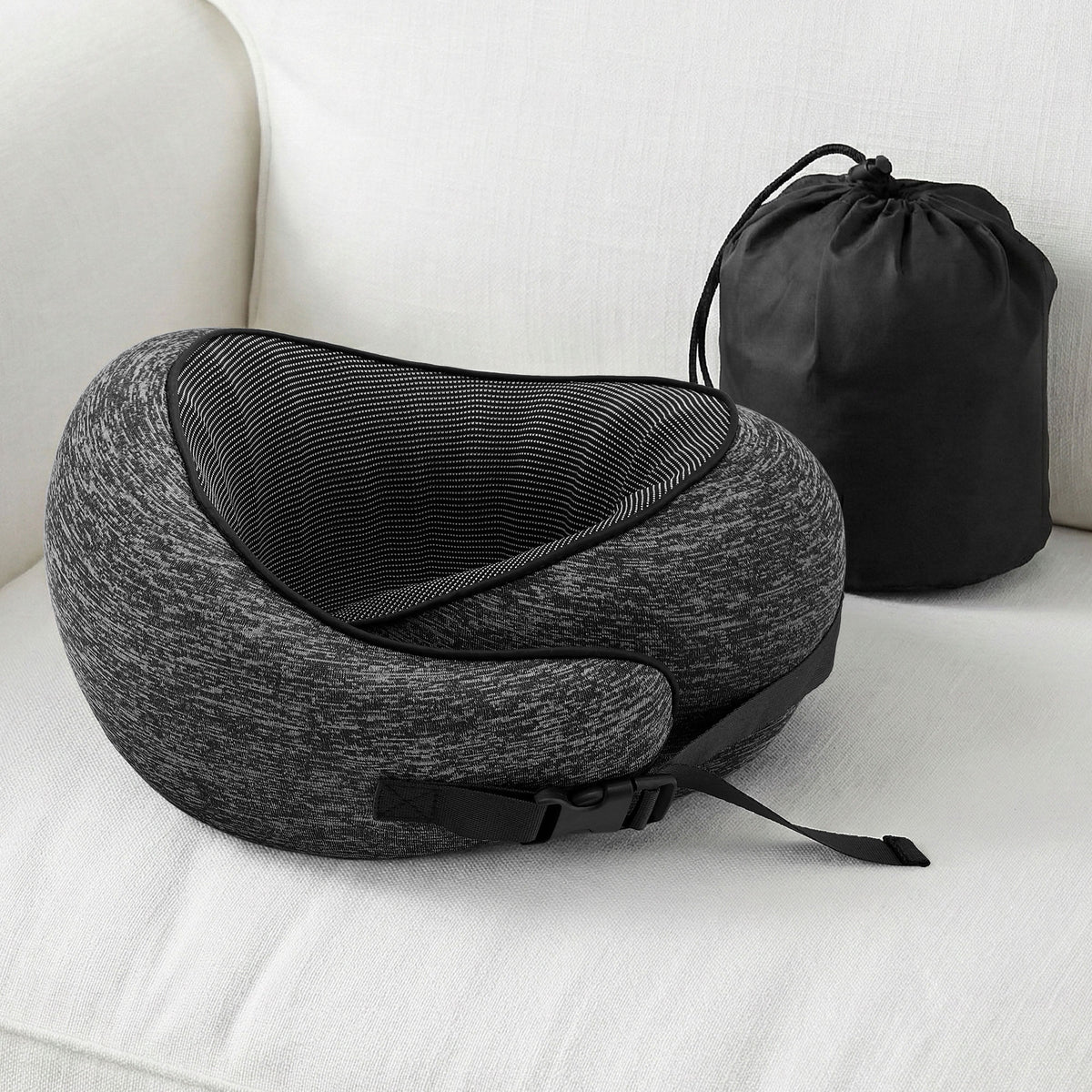 Wanderlite Travel Pillows for Airplanes Ergonomic Memory Foam Neck Pillow, Breathable & Washable Cover, Travel Bag Included, Airplane Pillow for Airplane, Car, Office and Home, Dark Grey