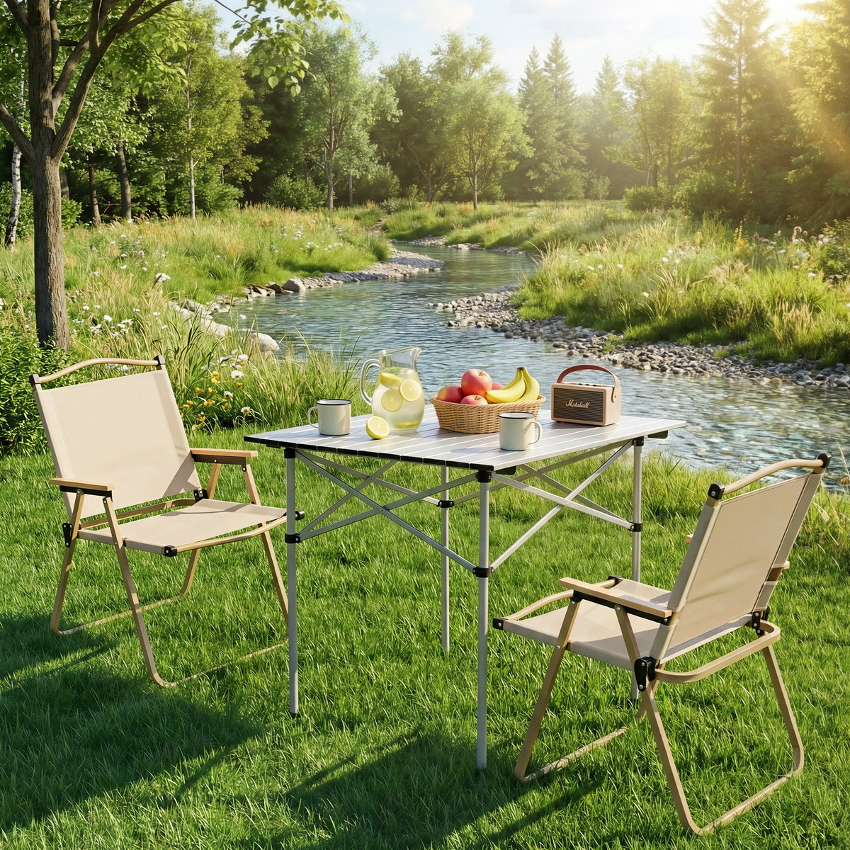 Weisshorn 3pc Camping Table Chair Set Outdoor Folding Aluminium Portable Picnic