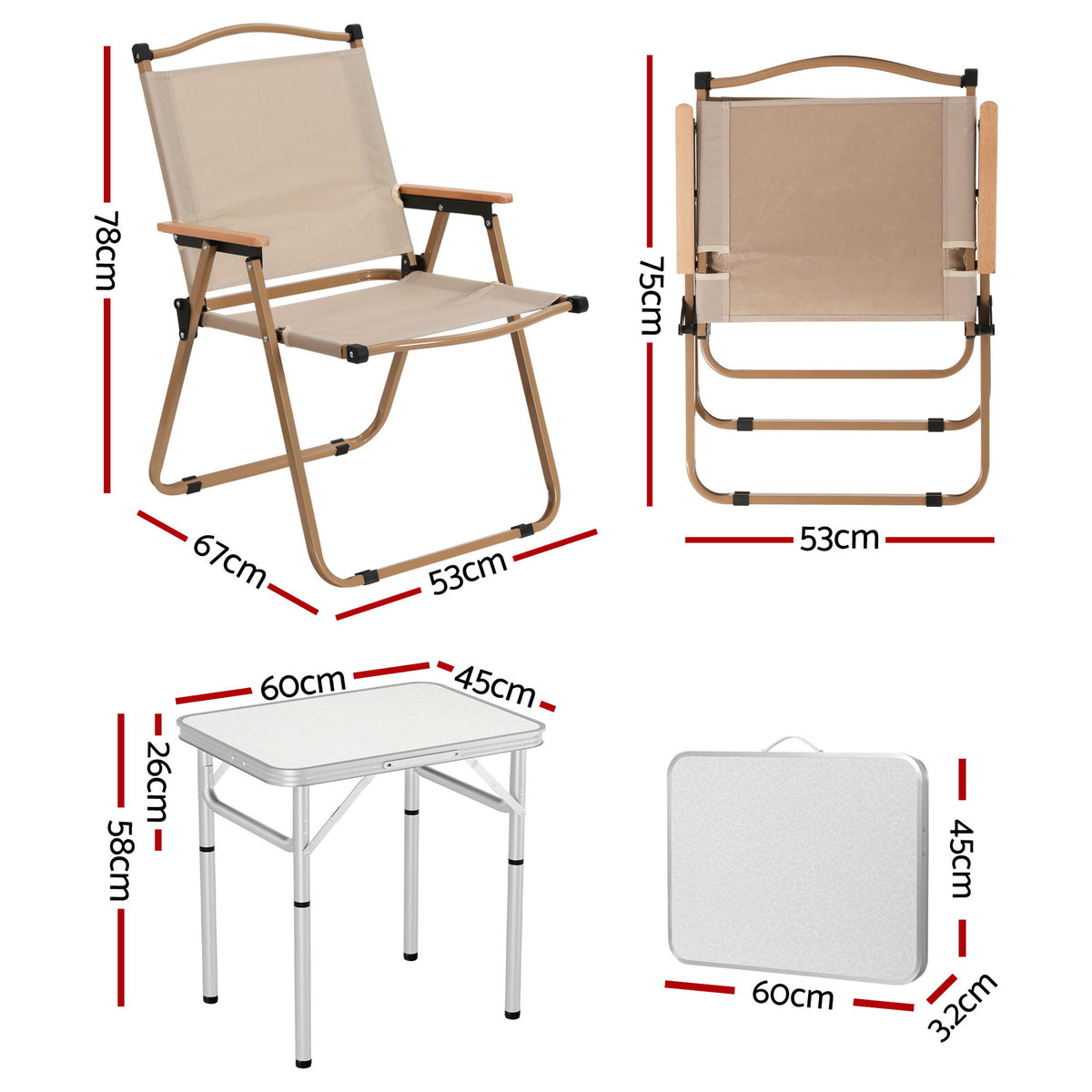 Weisshorn 3pc Camping Table Chair Set Outdoor Folding Aluminium Portable Picnic