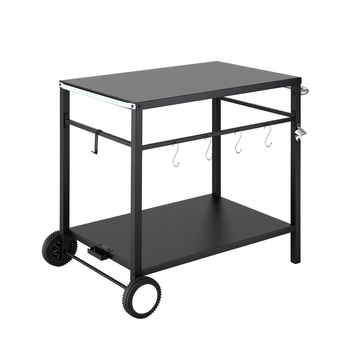 Weisshorn BBQ Camp Party Table, Garden Backyard Outdoor Cart Stainless Steel Prep Table Mobile Kitchen Trolley Heavy Duty with Wheels Tank Holder Hooks, Black