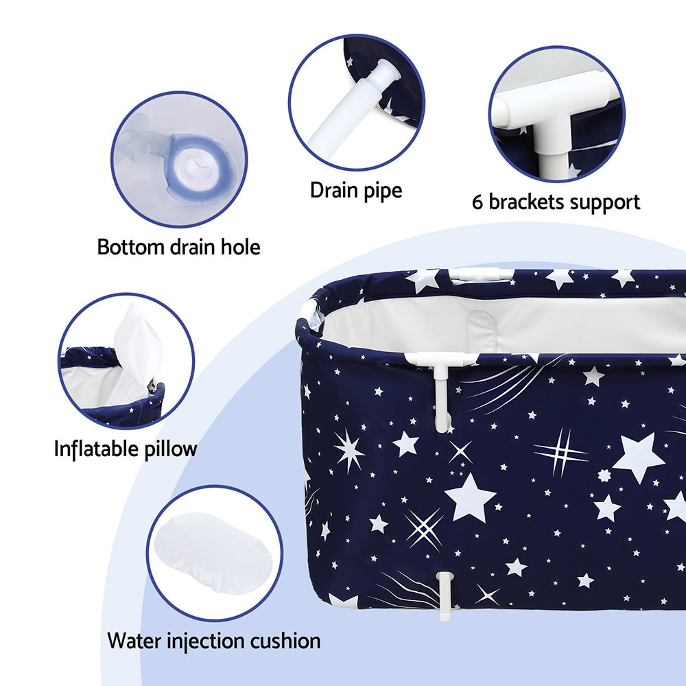 Weisshorn Foldable Bathtub PVC SPA Bucket Inflatable Cushion 134x65cm Star Navy