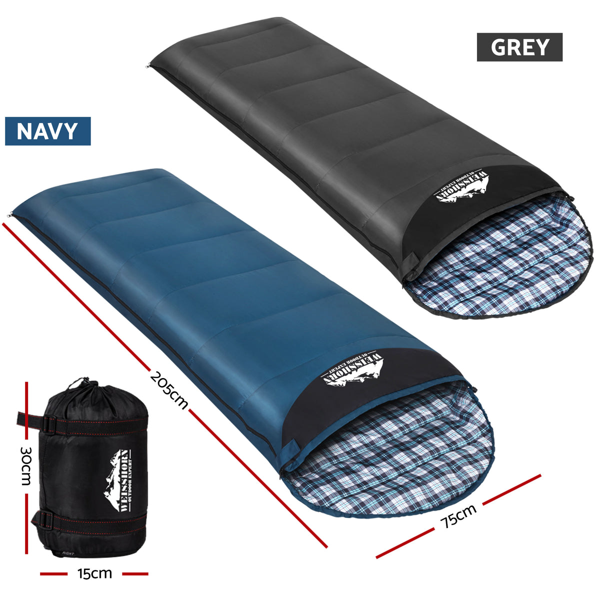 Weisshorn Sleeping Bag Set of 2 Single Thermal Camping Hiking Tent 0℃