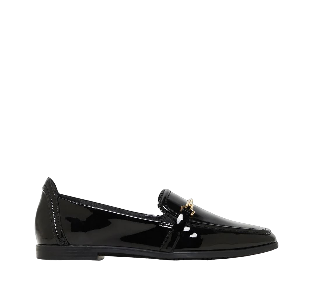 Womens Hush Puppies Zippo Black Patent Ladies Flat Slip On Formal Shoes