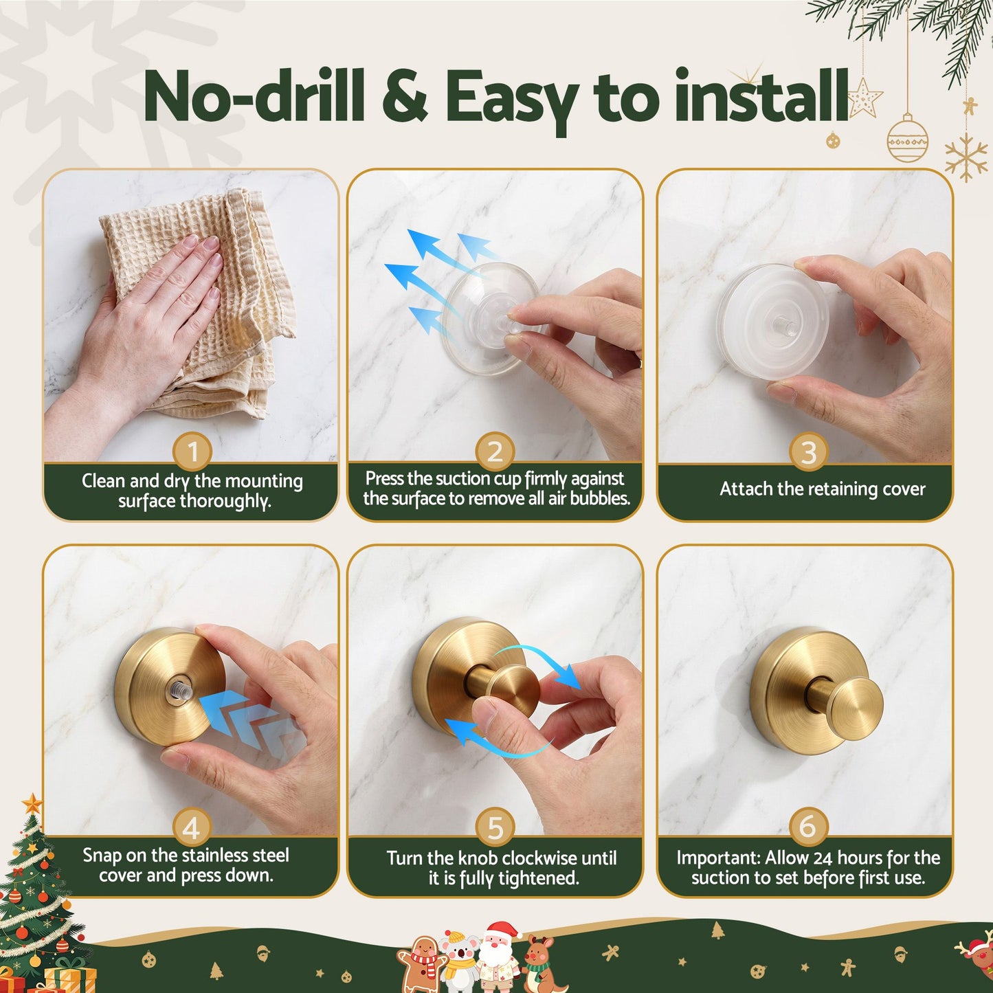 Jingle Jollys 2x Vacuum Suction Cup Christmas Wreath Hook Stainless Steel Heavy Duty 5kg