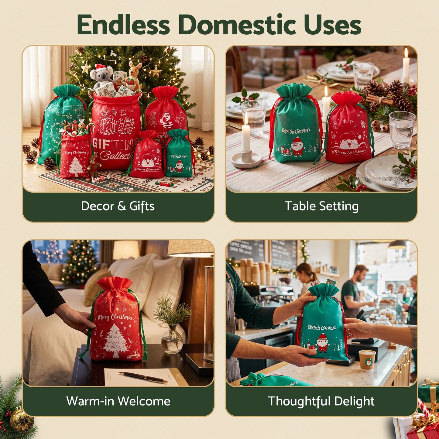 Jingle Jollys 6PCS Christmas Santa Sacks Drawstring Reusable Gift Storage Bags 2 Sizes