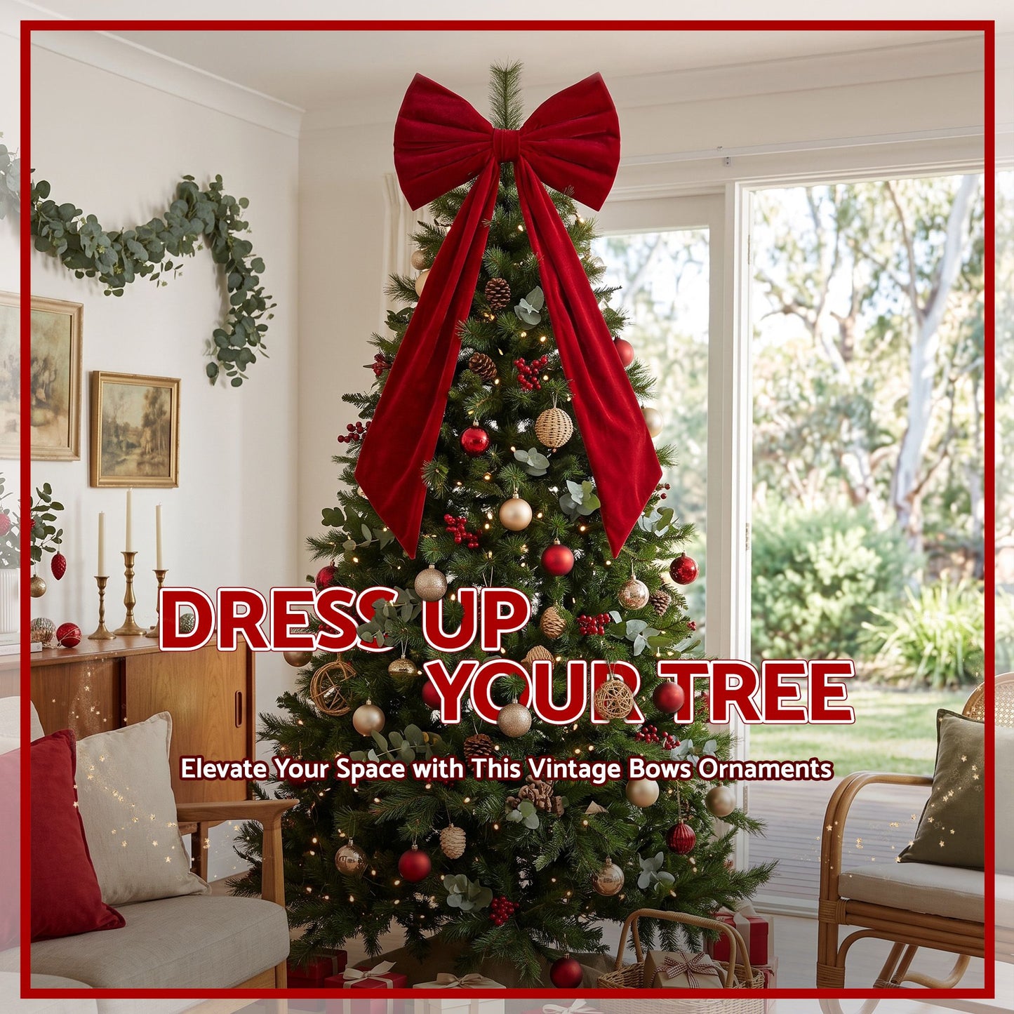 Jingle Jollys Red Velvet Christmas Bows Tree Decorations Xmas Ornaments