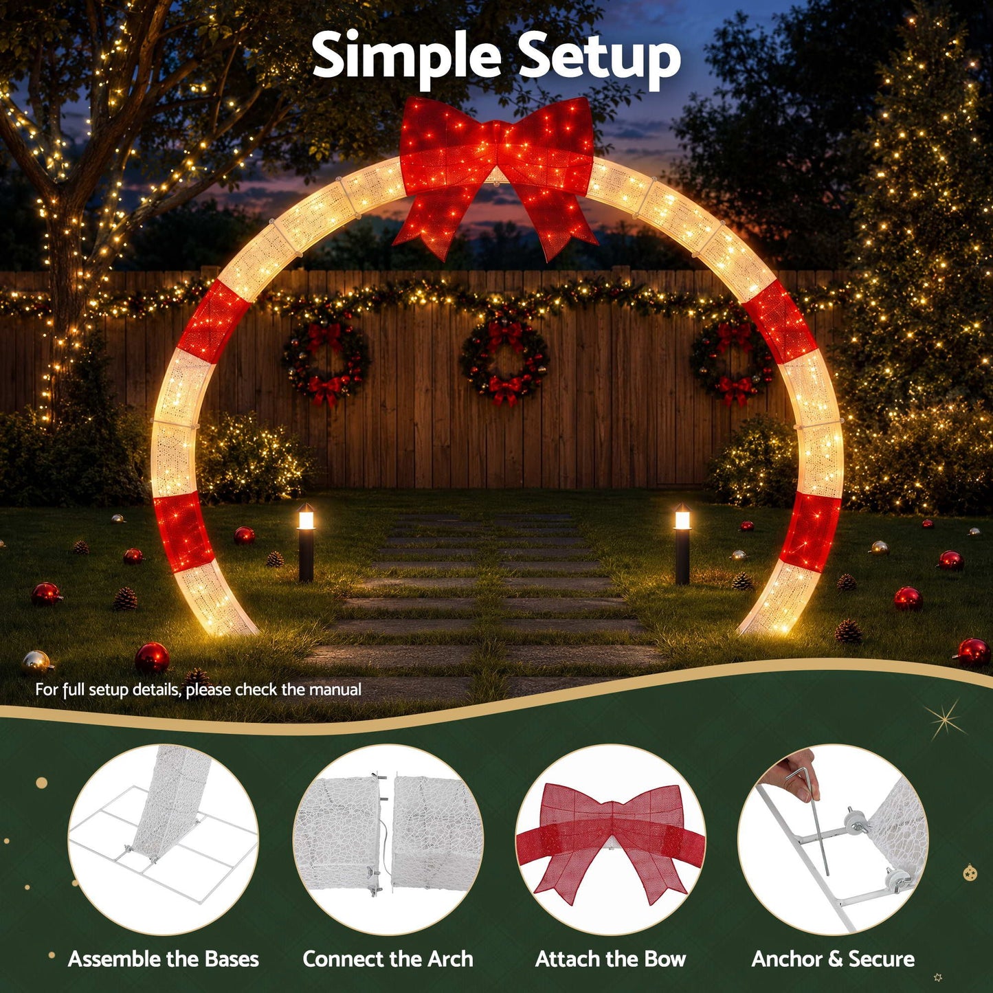Jingle Jollys 2.5m Christmas Archway Pre-Lit Warm White LED Outdoor Garden Decoration
