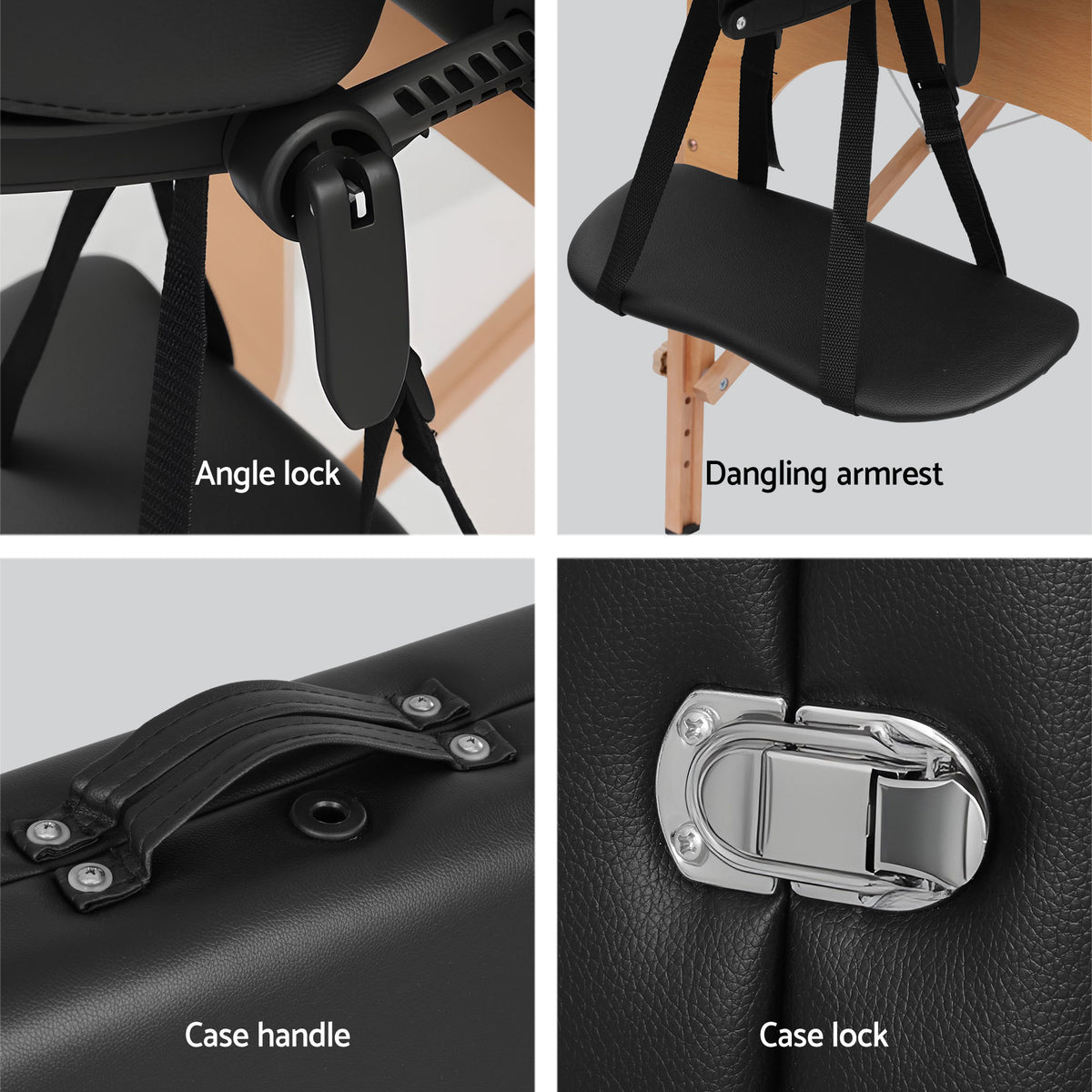 Zenses Massage Table 70cm Portable 2 Fold Wooden Beauty Waxing Therapy Bed Black