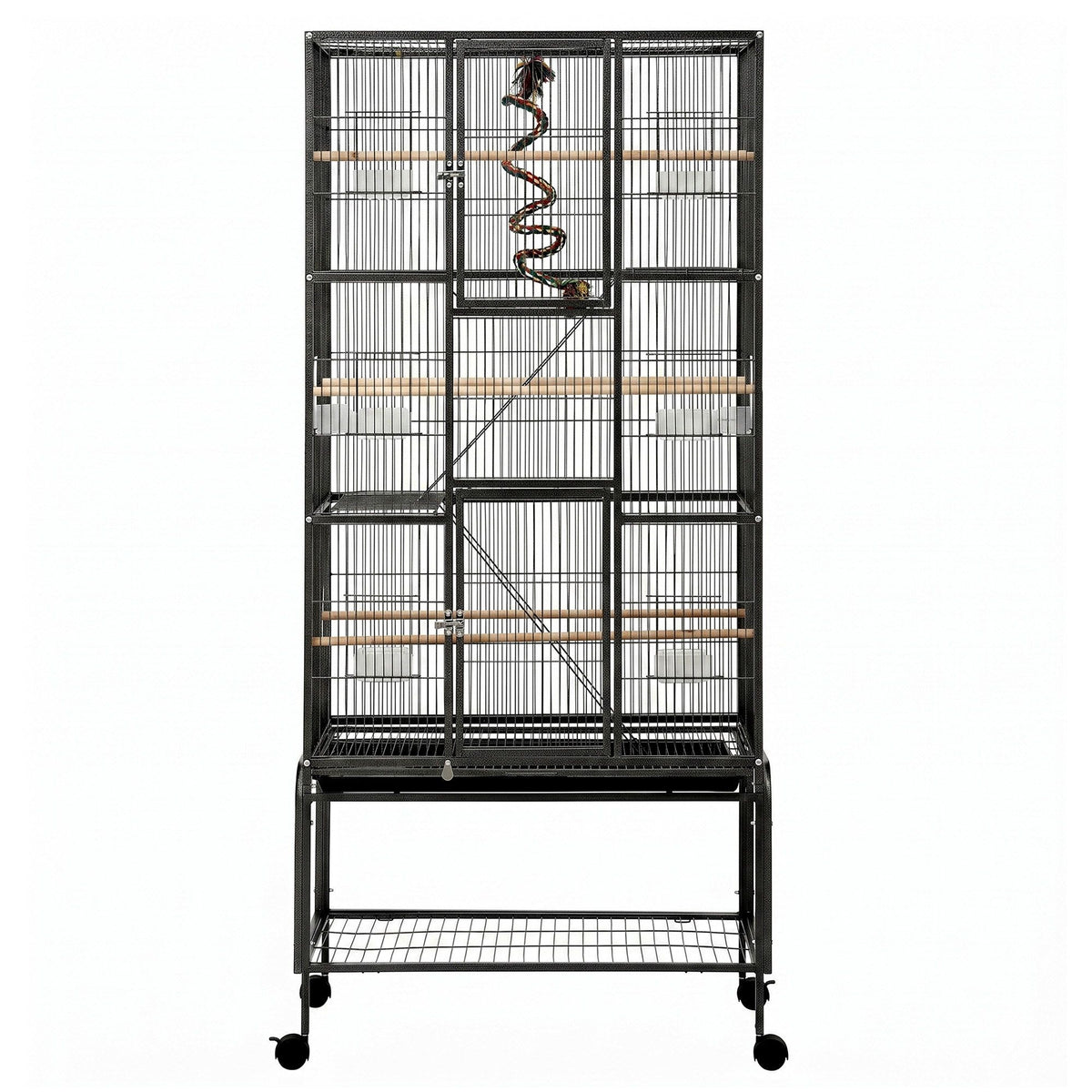 i.Pet 176cm 3-Tier Large Bird Cage Aviary with Ladder Parrot Budgie Wheels Black