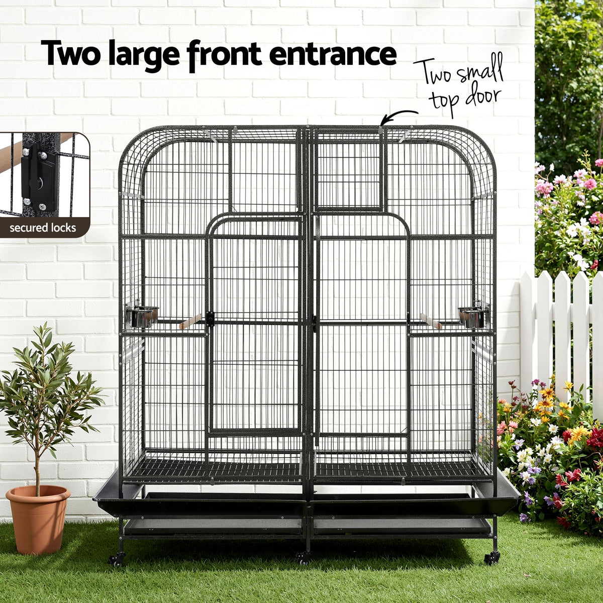 i.Pet Bird Cage Extra Large Aviary 185cm Pet Parrot Cage Castor Wheel Removable Divider